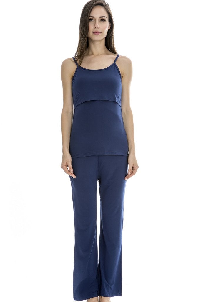 Bearsland Maternity Women's 3 Pieces Soft Nursing Pajamas Set Postpartum Sleepwear for Breastfeeding Blue - Image 4